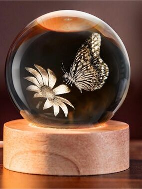 3D Butterfly on Sunflower Night Light Decorative Globes Room Decor